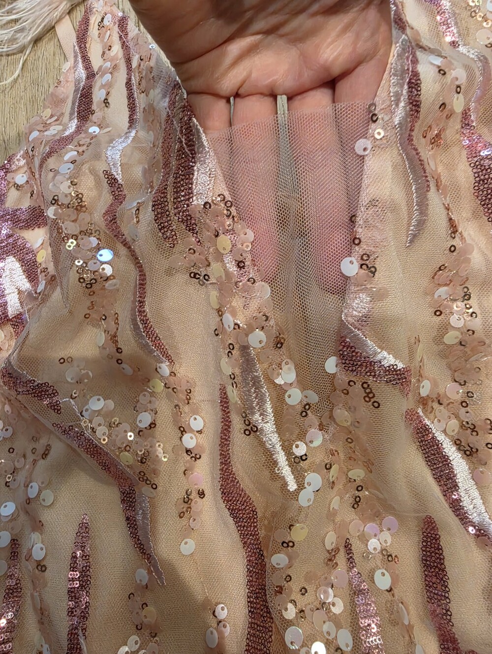 Bella Barnett Pink Sequin Feather Mini Dress Size L Rhinestone Party Cocktail - Picture 7 of 10